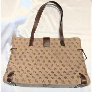 Dooney & Bourke Women's Tan / Brown Monogram Leather & Canvas Tote Shoulder Bag